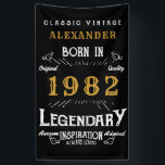 40th Birthday 1982 Add Name Black Gold Legendary Banner<br><div class="desc">Personalised birthday banner. Add the name to this vintage style retro print birthday banner. Edit the name and year with the template provided. A wonderful custom black birthday wall hanging with white and gold vintage style typography.  More gifts and party supplies available with the "Legendary" design in the store.</div>