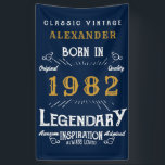40th Birthday 1982 Add Name Blue Gold Legendary Banner<br><div class="desc">Personalised birthday banner. Add the name to this vintage style retro print birthday banner. Edit the name and year with the template provided. A wonderful custom blue birthday wall hanging with white and gold vintage style typography.  More gifts and party supplies available with the "Legendary" design in the store.</div>
