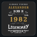 40th Birthday 1982 Add Name Legendary Black Gold Square Sticker<br><div class="desc">For those celebrating their birthday we have the ideal birthday stickers. The black background with a white and gold design is simple and yet elegant with a retro feel. Easily customise the text of this birthday using the template provided. More gifts and party supplies available with the "Legendary" design in...</div>