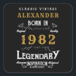 40th Birthday 1982 Add Name Legendary Black Gold Square Sticker<br><div class="desc">For those celebrating their birthday we have the ideal birthday stickers. The black background with a white and gold design is simple and yet elegant with a retro feel. Easily customise the text of this birthday using the template provided. More gifts and party supplies available with the "Legendary" design in...</div>