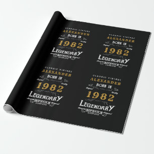 40th Birthday 1982 Black Gold Add Name Legendary Wrapping Paper