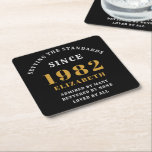 40th Birthday 1982 Elegant Black Gold Chic Square Paper Coaster<br><div class="desc">A wonderful birthday gold design on on party drinks coasters for that special celebration. Easily customise the text using the template provided. Part of the setting standards range of birthday supplies.</div>