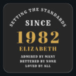 40th Birthday 1982 Elegant Black Gold Chic Square Sticker<br><div class="desc">A wonderful birthday gold design on stickers for that special celebration. Easily customise the text using the template provided. Part of the setting standards range of birthday supplies.</div>