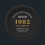 40th Birthday 1982 Elegant Chic Gold Black Paper Plate<br><div class="desc">A wonderful birthday gold design on paper plates for that special celebration. Easily customise the text using the template provided. Part of the setting standards range of birthday supplies.</div>