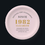 40th Birthday 1982 Elegant Gold Pink Grey Paper Plate<br><div class="desc">A wonderful birthday gold design on paper plates for that special celebration. Easily customise the text using the template provided. Part of the setting standards range of birthday supplies.</div>