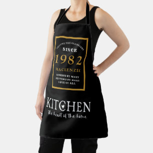 40th Birthday 1982 Name Elegant Black Gold Chic Apron