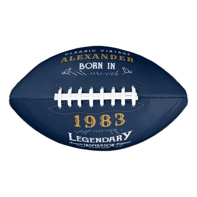40th Birthday 1983 Add Name Legend Blue Gold Football (Front)