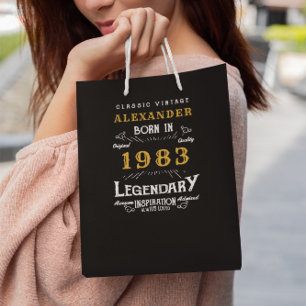40th Birthday 1983 Add Name Legendary Black Gold Medium Gift Bag