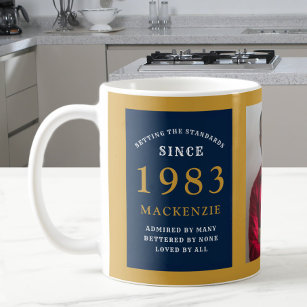 40th Birthday 1983 Blue Gold Add Name Photo Coffee Mug