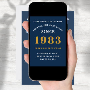 40th Birthday 1983 Blue Gold Personalised For Him Invitation