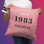 40th Birthday 1983 Pink Girly Elegant Chic Cushion<br><div class="desc">Celebrate a special 40th birthday with this one-of-a-kind personalised pillow designed to bring a chic and elegant feel to any room. Make sure to add your special touch to this pink and grey custom throw pillow with a meaningful message and their name. Perfect for the girly girl in your life,...</div>