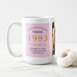 40th Birthday 1983 Pink Grey Add Name Photo Large Coffee Mug<br><div class="desc">A large pink and grey photo mug for those special people. Easily customise the text and photo using the template provided. Part of the setting standards range.</div>