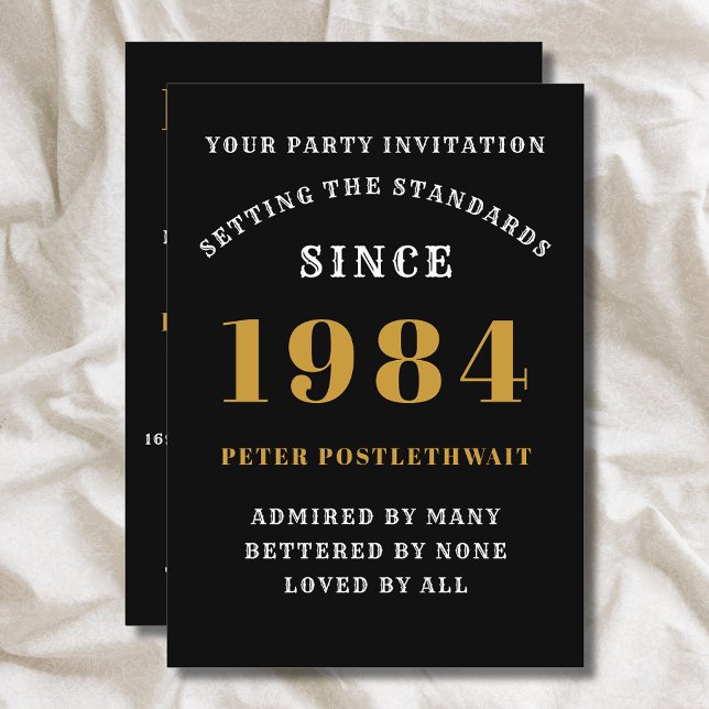 40th Birthday 1984 Black Gold Personalised For Him Invitation (Elegant Black and Gold 40th Birthday Invitation - Create Your Own Personalized Design)
