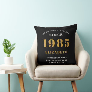 40th Birthday 1985 Black Gold lady's Personalised Cushion