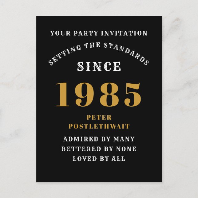 40th Birthday 1985 Black Gold Postcard (Front)