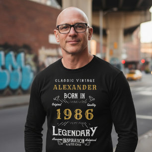 40th Birthday 1986 Add Name Black Gold Legendary T-Shirt