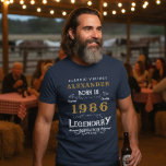 40th Birthday 1986 Add Name Blue Gold Legendary T-Shirt<br><div class="desc">40th Birthday add your name Tshirt. Edit the name and year with the template provided. A wonderful custom blue birthday T-shirt. More gifts and party supplies available with the "Legendary" design in the store.</div>