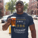 40th Birthday 1986 Add Name Blue Gold Legendary T-Shirt<br><div class="desc">40th Birthday add your name Tshirt. Edit the name and year with the template provided. A wonderful custom blue birthday T-shirt. More gifts and party supplies available with the "Legendary" design in the store.</div>