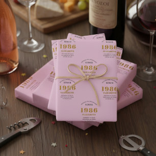 40th Birthday 1986 Add Name Pink Grey Wrapping Paper Sheet