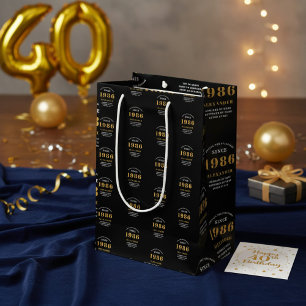 40th Birthday 1986 Black Gold Chic Elegant Medium Gift Bag