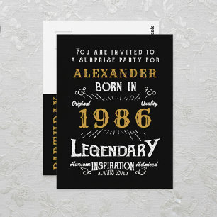 40th Birthday 1986 Black Gold Legend Invitation Postcard