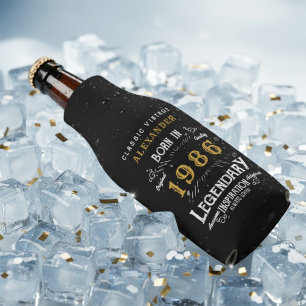 40th Birthday 1986 Name Legend Chic Black Gold Bottle Cooler