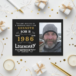 40th Birthday 1986 Vintage Black Gold Personalized Invitation