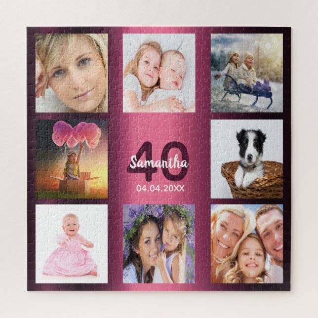 40th birthday 40 photo collage woman purple jigsaw puzzle (Vertical)