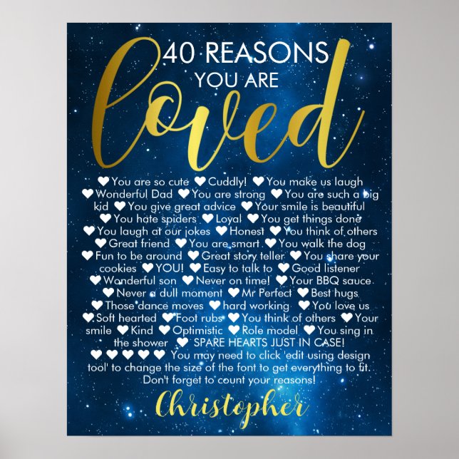 40th Birthday 40 Reasons You Are Loved Poster (Front)
