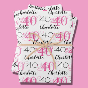 40th birthday 40 years pink Name Wrapping Paper