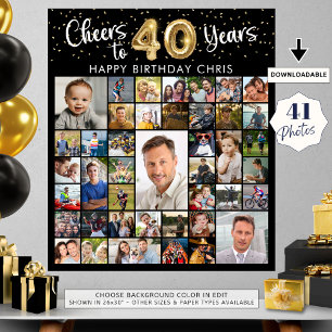 40th Birthday 41 Photo Collage Cheers to 40 Years Poster