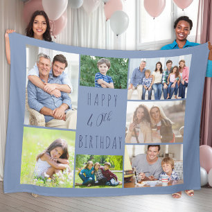 40th Birthday 7 Photo Collage Blue Fleece Blanket