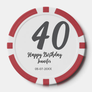 40th birthday add name date year black template go poker chips