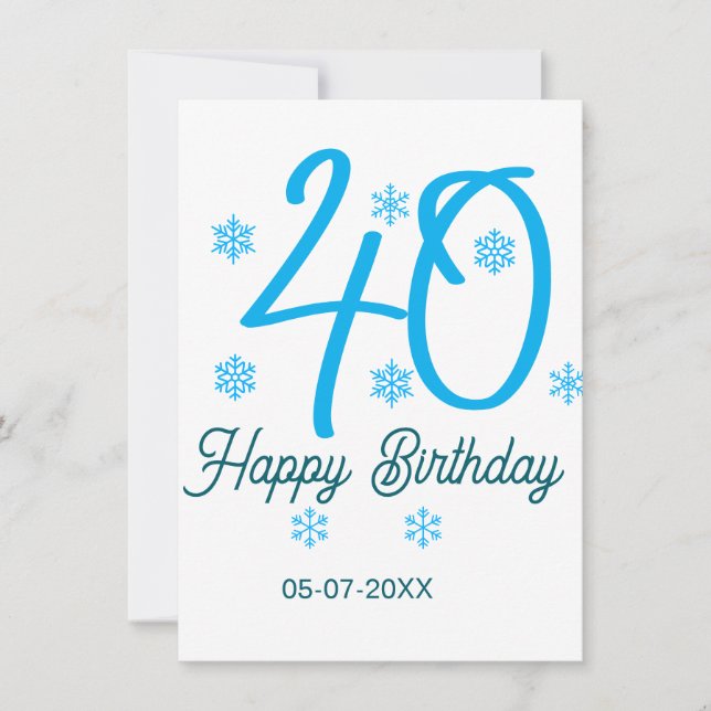 40th birthday add name date year blue template (Front)