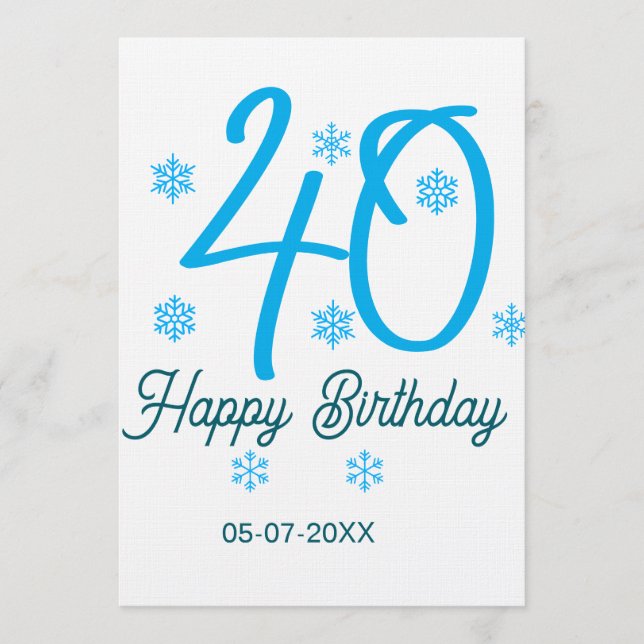 40th birthday add name date year blue template (Front)