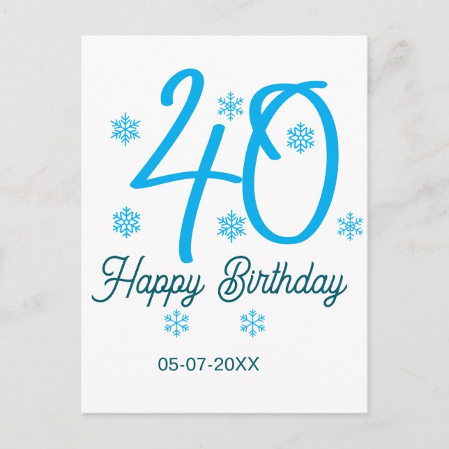40th birthday add name date year blue template postcard (Front)