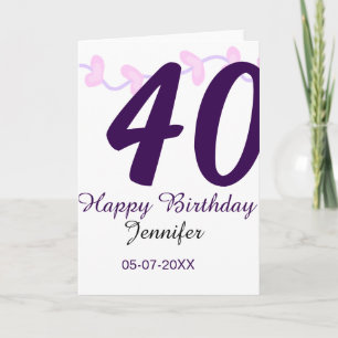 40th birthday add name date year purple floral pin card