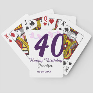 40th birthday add name date year purple floral pin playing cards