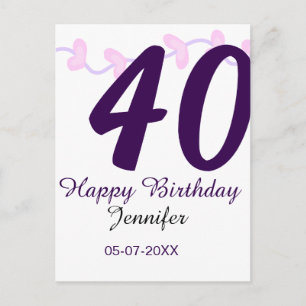 40th birthday add name date year purple floral pin postcard