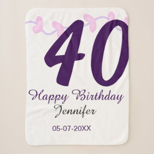 40th birthday add name date year purple floral pin sherpa blanket