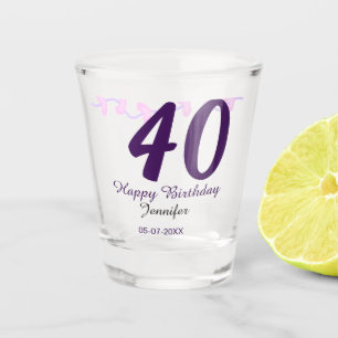 40th birthday add name date year purple floral pin shot glass