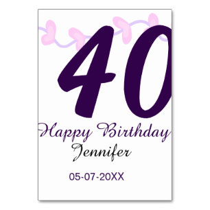 40th birthday add name date year purple floral pin table number