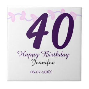 40th birthday add name date year purple floral pin tile