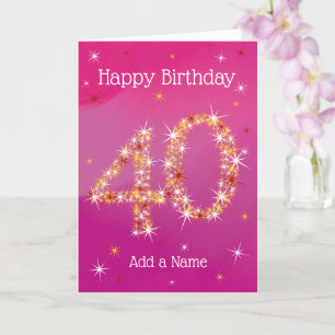 40th Birthday - Age 40 - Star Numbers - Pink Card