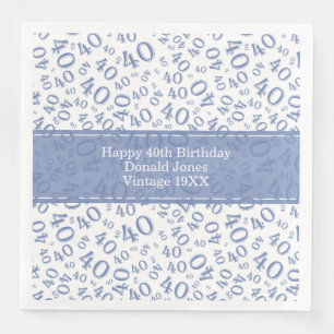 40th Birthday Age Number Pattern Blue/White Napkin