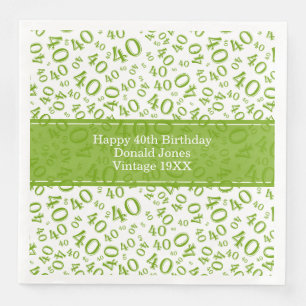 40th Birthday Age Number Pattern Green/White Napkin