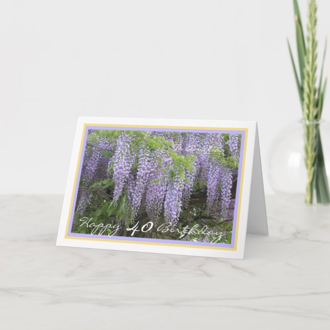 40th Birthday Amelia Wisteria Elegant Gold Frame Card (Front)