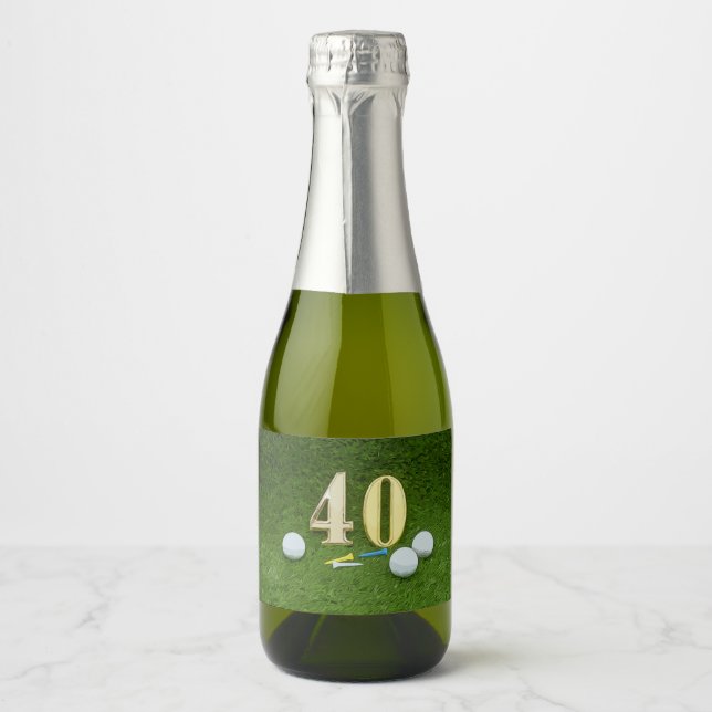 40th Birthday Anniversary Golf ball with tee golf Sparkling Wine Label (Front)