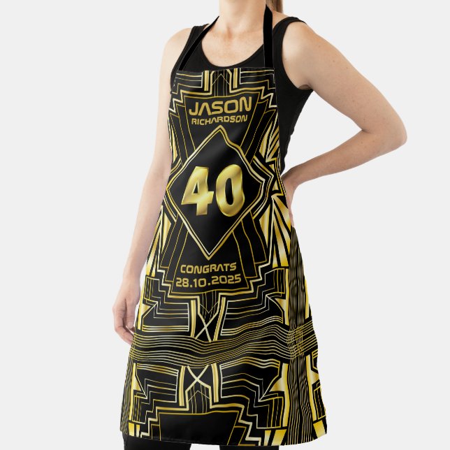 40th Birthday Art Deco Gold Black Great Gatsby Apron (Insitu)