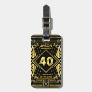 40th Birthday Art Deco Gold Black Great Gatsby Luggage Tag